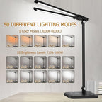 CHARYJOD Dimmable LED Desk Lamp with USB Charging Port Bright, 50 Lighting Modes Dual Swing Arm Architect Table Lamp Light Desk Lamp for Home Office Dorm Piano Nail