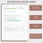 EMSHOI Meeting Notebook for Work with Sticky Tabs - 240 Pages, A4 Size Project Planner, PU Leather Meeting Agenda/Minutes Organizer for Women Men, Note Taking, Office & Business, 8.3"x11.7", Green