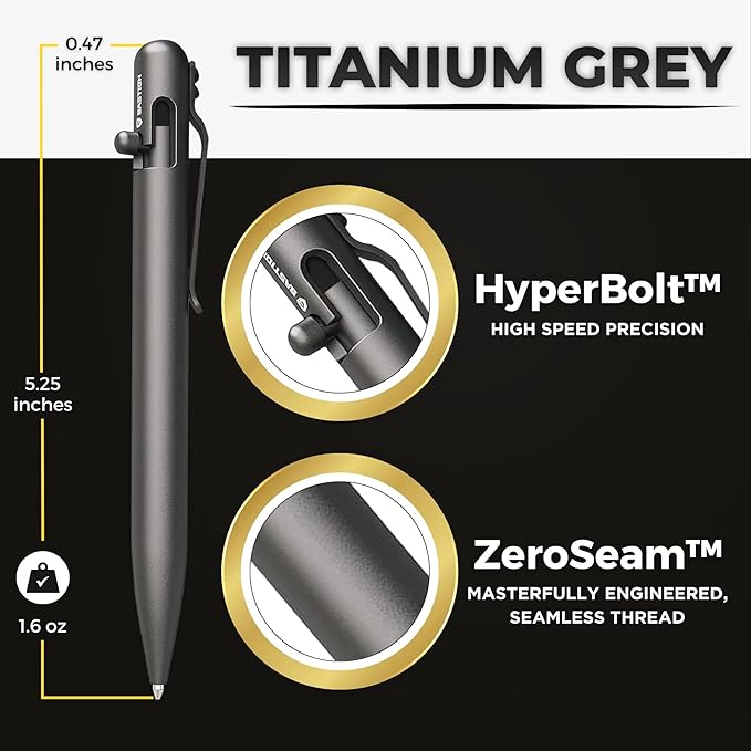 BASTION® Luxury Bolt Action Pen, Durable Professional Ballpoint Pen with Fine Tip, EDC Pen Ink Refillable Pen - Titanium Gray