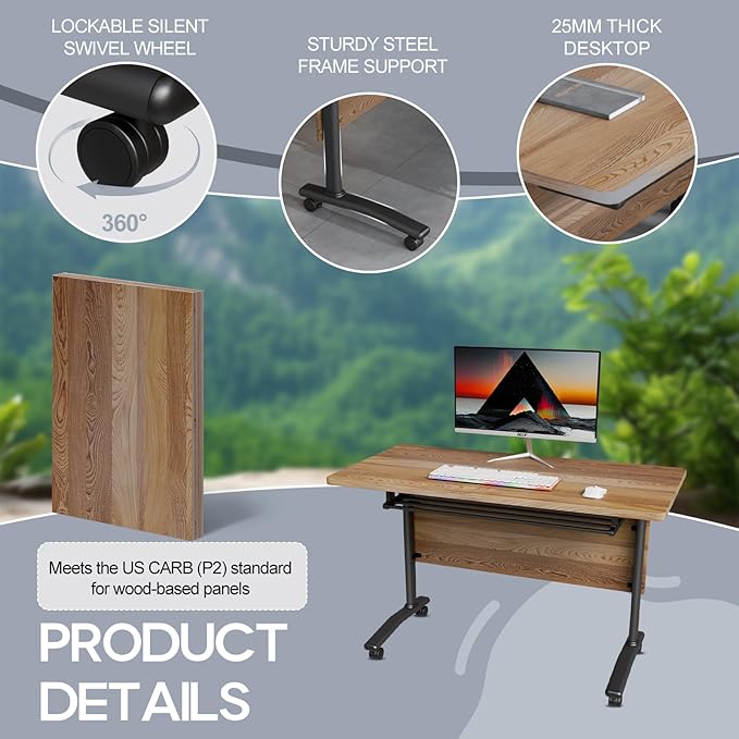 Folding Conference Table 4ft 5ft, Foldable Office Meeting Desk for 6 People, Multiple Sizes Colors Mobile Conference Room Table for Training Room School Business Furniture (2, White Walnut, 47in)
