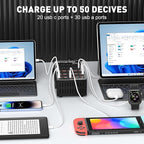 250W Charging Station for Multiple Devices, (20 USB C+30 USB A), Stations for MacBook, iPhone, Android Cell Phone, iPad, Tablet, Family Multi-Device Organizer Charging Dock (Black)