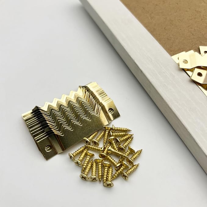 50 Pack Large Sawtooth Picture Hangers Steel Picture Hangers Picture Frames Hangers with Screws Picture Hang Solutions, for Hanging Clock Paintings Artwork Picture Frame Hook Photos (Gold)