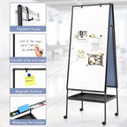 MAKELLO Rolling Whiteboard on Wheels 48x24 in, Double Sided Mobile White Board with Storage Tray for Office School Home, Magnetic Classroom Easel for Teacher, Height Adjustable, Aluminum Frame, 4'x2'
