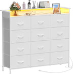 Welfuturer White Dresser with LED Lights and Charging Station for Bedroom 12 Drawers Dressers & Chest of Drawers Tall Dressers for Hallway Entryway Closets Living ROM Sturdy Steel Frame Wood Top