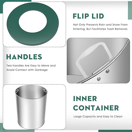 27.6IN Round Large Outdoor Trash Can, Heavy Duty Metal Slatted Garbage Can Outdoor, All Weather Resistant Commercial Garbage Cans, Waste Receptacle in Park, School, Beach, Patio, Green