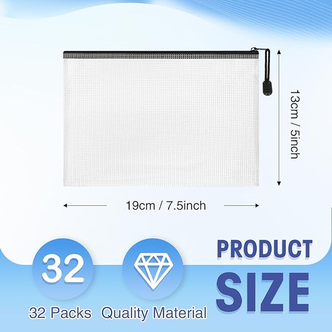 Jetec 32 Pcs Mesh Zipper Bags Toy Storage Bikini Organizer Bag Bolsas Para Guardar Trajes De Baño Waterproof Zipper Reusable Pouch Puzzle Multipurpose for Storage Office(Black,7.5 x 5 Inch)