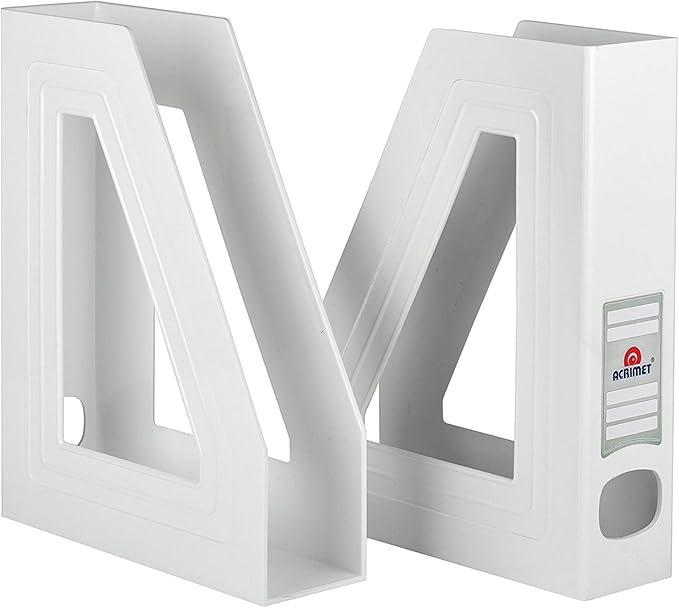 Acrimet Magazine File Holder, Durable Rack, Space-Saving Organizer (Plastic) (White Color) (2 pack)