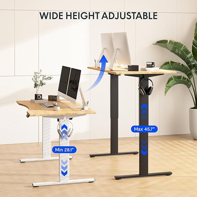 FLEXISPOT EN1 Bamboo Standing Desk, 60 x 30 Inches Whole-Piece Electric Adjustable Height Sit Stand Desk - Silver Frame + Bamboo Curved Desktop (2 Packages)