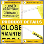 Leinuosen Closed for Maintenance Safety Sign with English and Spanish Text 27.56-51.18 Inch Expandable Yellow Commercial Hanging Doorway Safety Sign Banner for Restroom Office Hotel