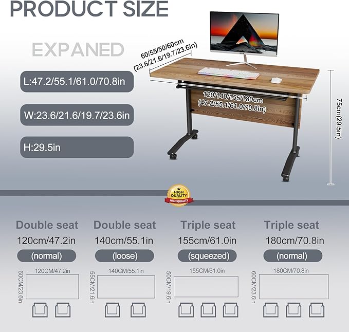Folding Conference Table 4ft 5ft, Foldable Office Meeting Desk for 6 People, Multiple Sizes Colors Mobile Conference Room Table for Training Room School Business Furniture (4, White Walnut, 71in)