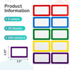 L LIKED 200 Stickers - 3.5" x 2.25" Colors Plain Name Tags Stickers with Perforated Line for School Office Home (Blank - 200 Labels)