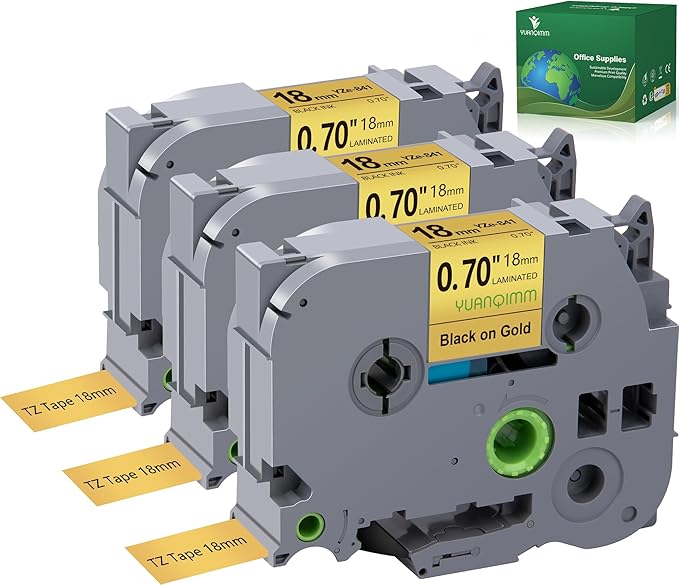 3-Pack TZe TZ Tape Compatible with Brother P Touch Label Maker Tape TZe-841 TZ-841 TZe841 TZ841 Label Tape 18mm 0.7 Laminated Black on Gold for PT D400 D450 D600 D610 P710BT
