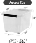 Citylife 54 QT Clear Plastic Storage Bins with Lids Stackable and Nestable Storage Boxes with Lids Large Plastic Storage Containers for Garage, Closet, Kitchen, 4 Packs