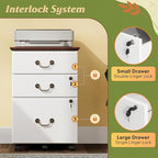 DEVAISE File Cabinet 3-Drawer, Small Office Furniture with Lock, Rolling Under Desk Filing Cabinet for Home Office, White
