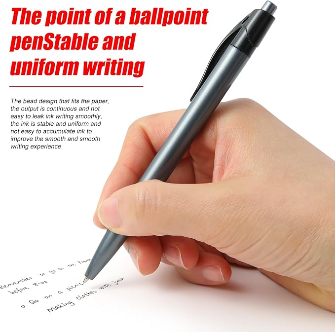 Yuxingrong Retractable Black Ballpoint Pen for Smooth Writing 1.0mm Medium Pack of 100, click pens with comfort grip, Idea for Journaling, Planner, Note Taking