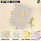 Crein Lynh Dot Grid Journal with 160GSM Thick Paper, 192 Pages, A5 Dotted Notebook for Work, School, Travel | 180° Lay Flat, Foil Stamped Cover, Elastic Band, 2 Bookmarks & Inner Pocket (White)