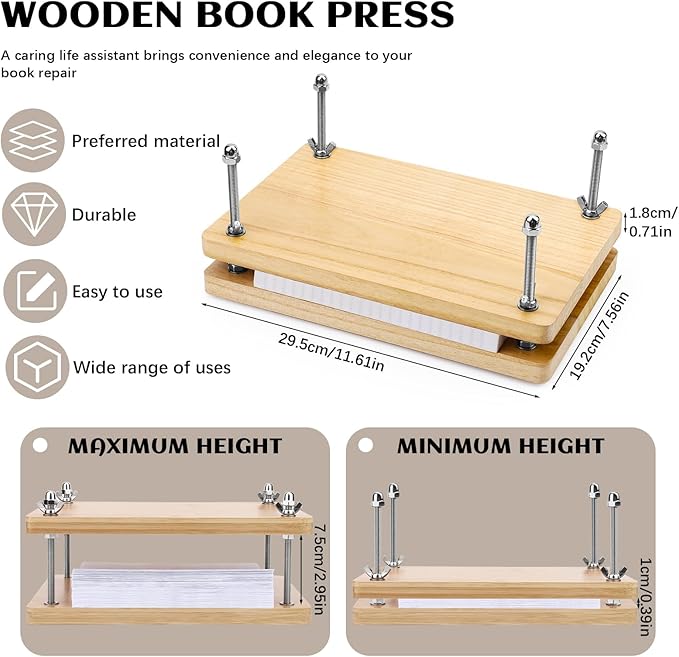 JUPEAN Book Press—7.9”x11.6” Wooden Book Binding Press Bookbinding Kit Portable and Easy Assemble Books Binding Kits for DIY Bookbinding