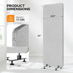 VINGLI Room Divider Screen, Freestanding Privacy Partition Wall, Zipper Connected Panels with Wheels, Office Space Separator (Light Gray, 1 Panel)