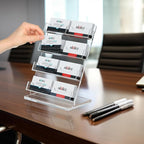 NIUBEE Acrylic Business Card Holder 8 Slots - Double Capacity Business Card Stand for Desk, 4 Tier Clear Gift Card Display for Office, Event, Exhibition