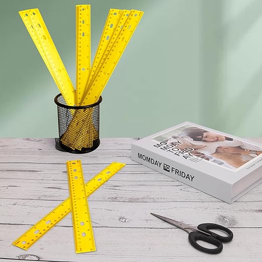 200 Pack 12 Inch Plastic Rulers Bulk, Yellow Plastic Ruler, Yellow Ruler with Dual-Scale Measurement, Easy to Store, for Home, Office, Practical Use by KUKLIPJIM