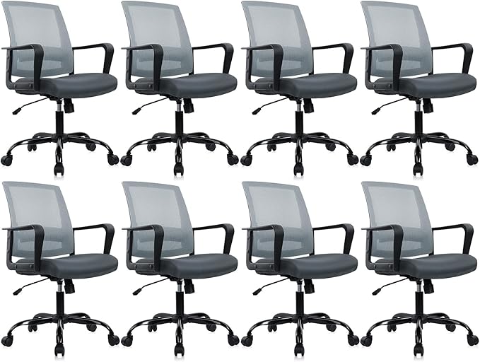 CLATINA Ergonomic Office Desk Chair - Mesh Office Chair with Adjustable Lumbar Support, Rolling Comfortable Computer Task Chairs with Arms for Home Conference-Gray, 8 Pack