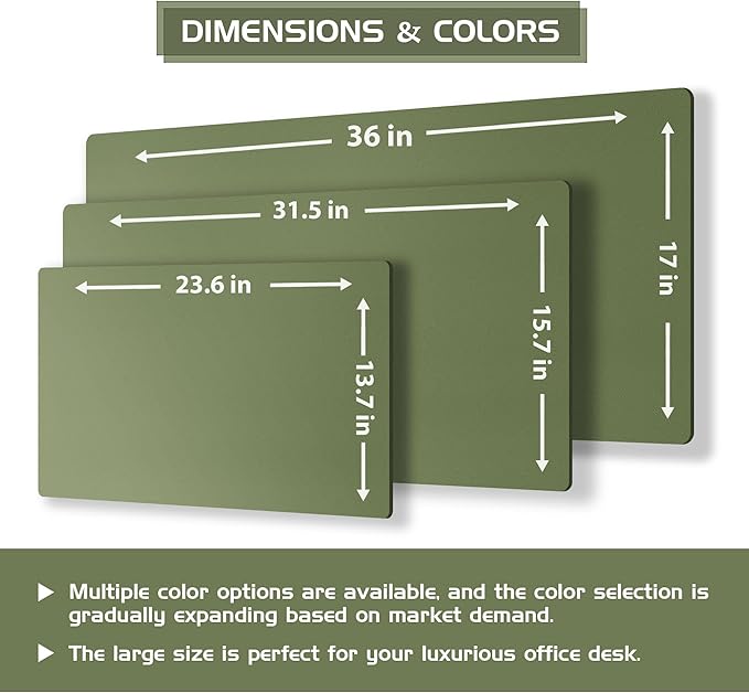 Aothia Dual-Sided Desk Pad - Leather Desk Mat, Natural Cork Desk Pad Protector, Large Mouse Pad for Desk, Waterproof Desk Blotter Pad, Desk Writing Pad for Office Work/Home, Olive Green (37.8"x17")