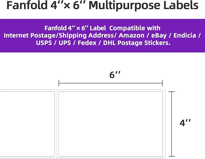 AveneMark 8 Stacks 4000 Labels 4" x 6" Fanfold Direct Thermal Labels, Postage Shipping Labels Paper with Perforated, Strong Adhesive Label for Zebra, Rollo, MUNBYN Thermal Printer,500 Labels per Stack