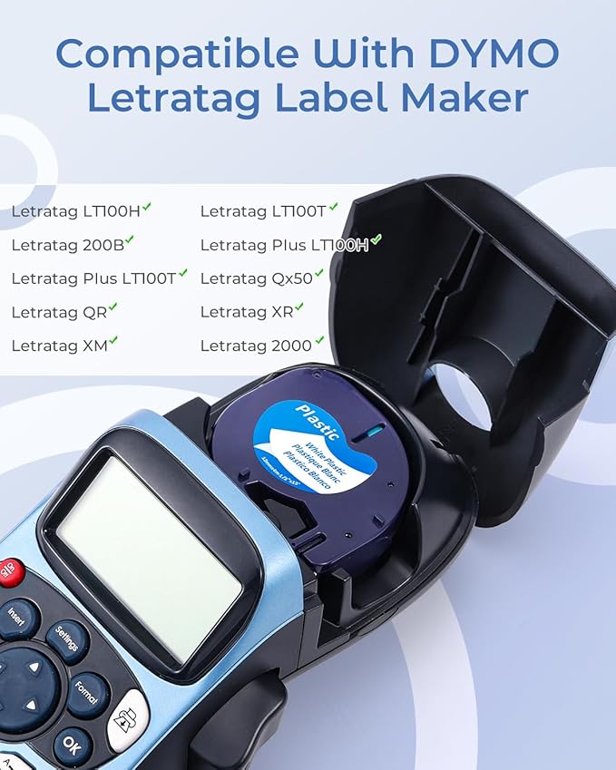 6-Pack Compatible with Dymo Letratag Refills 91331 White Plastic Label Maker Tape 12mm x 4m(1/2" x 13ft) Compatible with Dymo Label Maker Refills for Dymo Letra Tag 200B LT-100H 100T Plus