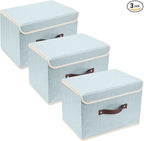 TYEERS Collapsible Storage Boxes, Washable Fabric Storage Bins with Lids, 14.9x9.8x9.8 inches, 3 Pack, Aqua Spring