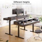 ONBRILL Modern Standing Desk with Storage, 63x23.6 Inch Electric Adjustable Height Desk with 2 Drawers, 3 Open Storage Zones, Black