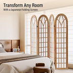 ALeesing Folding Room Divider Privacy Screen Freestanding 4-Panel Shoji Style Wooden Frame Decorative Partition Wall for Bedroom Office Apartment Natural