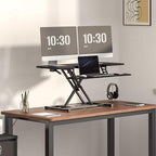FLEXISPOT Standing Desk Converter 42-inch Spacious Sit to Stand up Dual Monitor and Laptop Riser, Big Size Tabletop Workstation with Large Keyboard Tray, Black