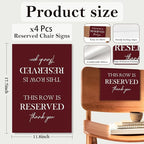 ChissNook Reserved Seating Chair Signs, This Row Is Reserved Pew Cloths Seating Placeholder for Church Pews, Burgundy Wedding Decorations for Reception Parties Celebrations Event (Burgundy, 4 PCS)