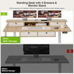 Grandder 55 x 28 inch Electric Standing Desk with 4 Drawers, Sit Stand Up Desk Adjustable Height with Storage Shelf for Home Office Ergonomic Adjustable Desk with Splice Board, Oak