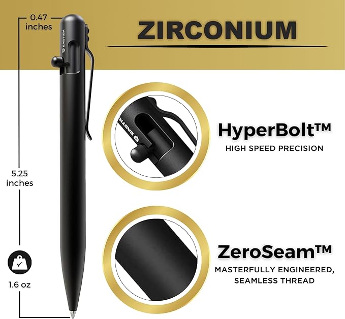 BASTION® Luxury Bolt Action Pen, Durable Professional Ballpoint Pen with Fine Tip, EDC Tactical Pen Ink Refillable Pen - Zirconium Black