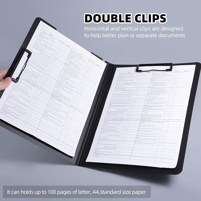 FRETONBA Clipboard Folder, A4 Foldable Clipboard with Horizontal and Vertical Double Metal Clips, 360 Degree Foldable Binder Clipboards with Pen Holder, File Cover Work Folder Clipboards, Orange