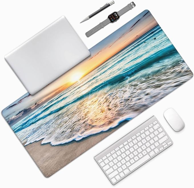 CANFLASHION Gaming Mouse Pad,Large Mouse Pads for Desk,Non-Slip Rubber Base Extended Mousepad,XXL Keyboard Mouse Mat,Stitched Edges Computer Keyboard Desk Pad,35.4x15.8inch,Beautiful Sunrise Beach