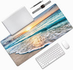 CANFLASHION Gaming Mouse Pad,Large Mouse Pads for Desk,Non-Slip Rubber Base Extended Mousepad,XXL Keyboard Mouse Mat,Stitched Edges Computer Keyboard Desk Pad,35.4x15.8inch,Beautiful Sunrise Beach