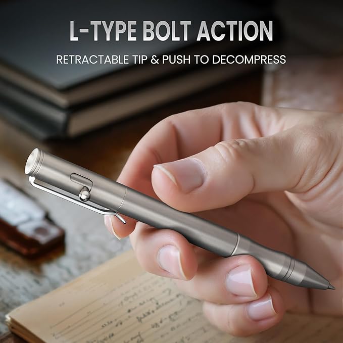 Origin-Joy 2 Pack Stainless Steel Bolt Action Pen Set, Heavy Duty EDC Pocket Gel Tactical Pen With 8 Ballpoint Refills (Sandblasting)