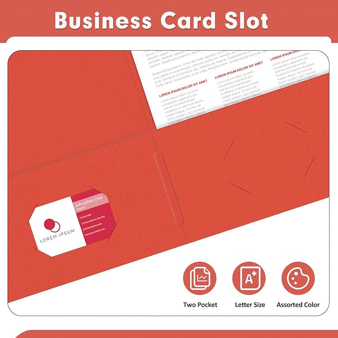 Two Pocket Folders, PANDRI 30 Pack 2 Pocket Folders, Letter Size Paper File Folder for School Office Home Business, Red