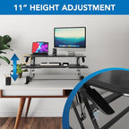 Mount-It! 38" Standing Desk Converter, Desktop Sit-Stand Desk Riser with Gas Spring Height Adjustment, Compact Desk Topper for Dual Monitors or Laptop, Keyboard Tray, Black