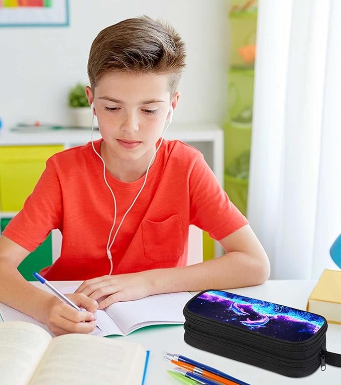 AnySmic Dolphin Pencil Case for Boys Girls, Large Durable Pencil Pouch for Kids, Polyester Big Capacity Pen Case, Double Zipper, Pen Box for Children Age 6+