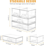 Stebopum 4 Pack Stackable Storage Drawers Clear Acrylic Organizer Bathroom Makeup Organizer and Storage for Beauty Supplies,Ideal for Vanity, Bathroom,Cabinet,Pantry Organization