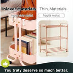 LIWNYRK 2 Tier Rolling Cart with Wheels for Under Desk Storage, Pink Small Rolling Pantry Storage Cart for Small Space, Metal Short Utility Shelf for Vanity Kitchen Bathrrom Laundry Organization
