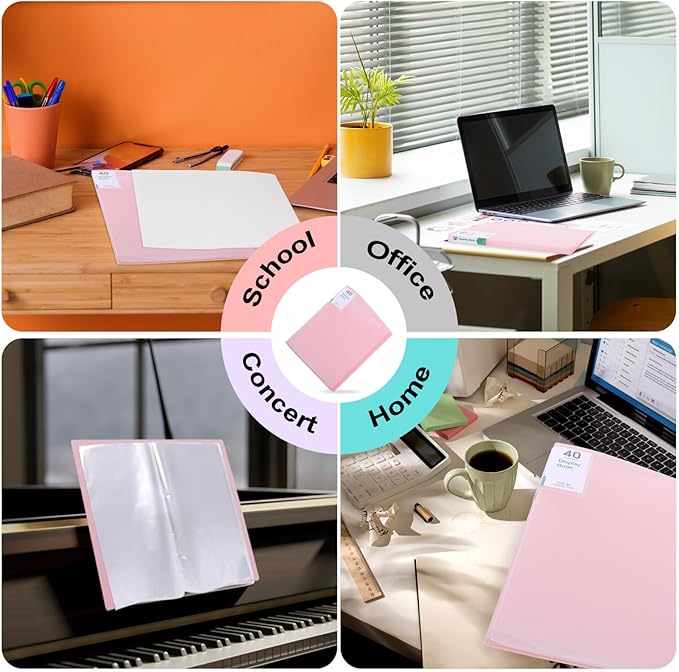 Phyxin Portfolio Binder, 40-Pocket Portfolio Folder 8.5" x 11", Displaying 80 Page Binder with Plastic Sleeves, Plastic Folders for Women & Men, Students, Teachers, Pink
