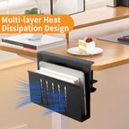 Henitol Desk Side Storage with Pen Holder, No Drill Hanging Desk Organizer Under Desk Storage Mount, Clamp-On Laptop Holder Table Side Tray Desktop Organization for Office and Home (Black)