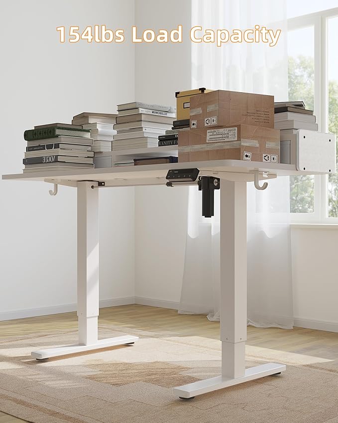 YIHAYO Electric Standing Desk with Drawers, 48 x 24 Inches Adjustable Desk with Storage Shelf, Stand Up Desk with Splice Board, Computer Table for Home Office,White Frame/White Top