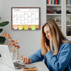Calendar Whiteboard for Wall, 17x13 Inches White Board Calendar Dry Erase, Small Magnetic White Board with Wood Frame, Hanging Dry Erase Board for Kitchen Home Office School Planner