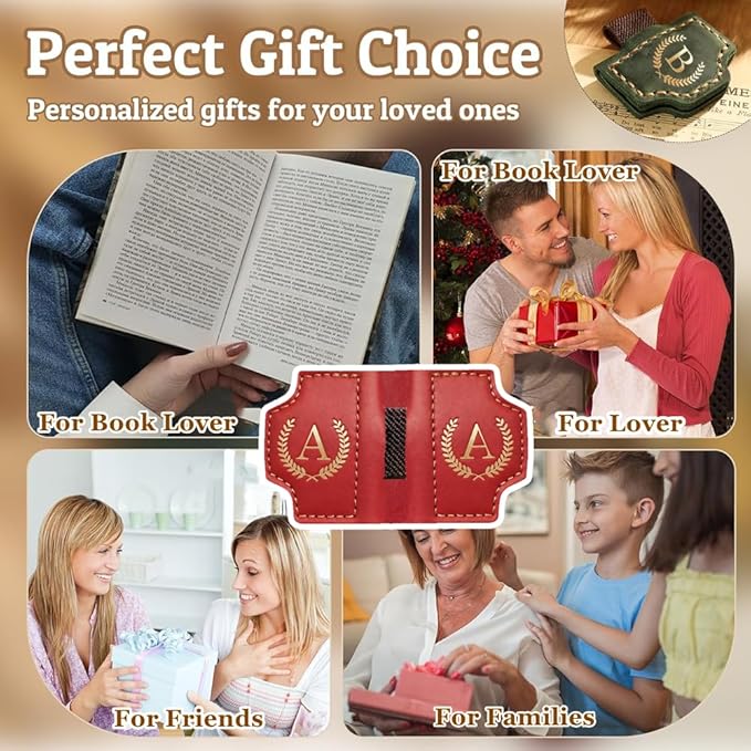 Personalized Mark Bookmark with Pen Holder, Leather Magnetic Book Marker 26 Letters,Custom Initials Page Marks, Gifts for Book Lovers Readers Men Women (Purple, P)