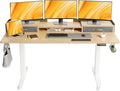 Claiks Standing Desk with Drawers, Adjustable Stand Up Electric Standing Desk Adjustable Height with Storage Shelf and Splice Board, 63 Inch, Natural